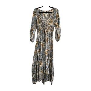 Boemo Tiered Prairie Cottage Boho Maxi Dress Size Small Ruffled Elastic Waist